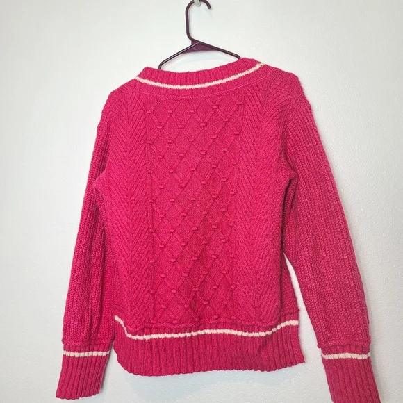 Anthropologie Maeve The Tillie V-Neck Cableknit Pullover Sweater in Pink - Picture 10 of 10
